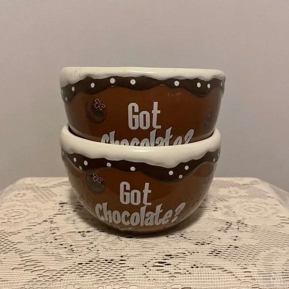 Got Chocolate? 2 Ceramic Bowl Brown White Chocolate Candies Snacks Ice Cream NWT - Picture 5 of 9
